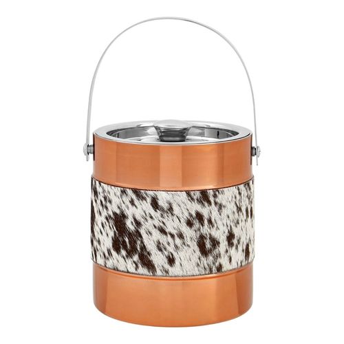 Copper and Cowhide Ice Bucket and Tong