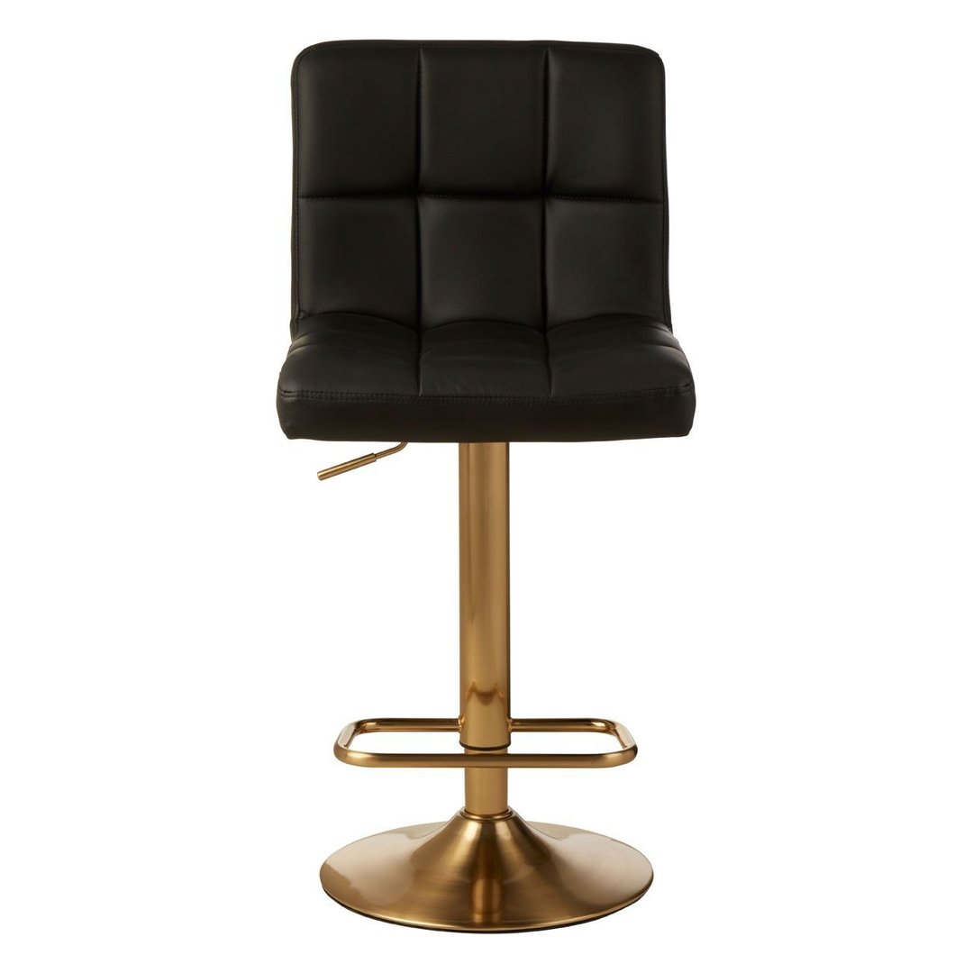Onslow Black Leather Gold Pedestal Bar Chair