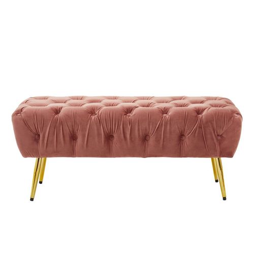 Rosewood Plush Dusty Pink Velvet & Gold Bench
