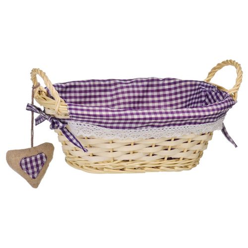 Purple Gingham Oval Willow Basket