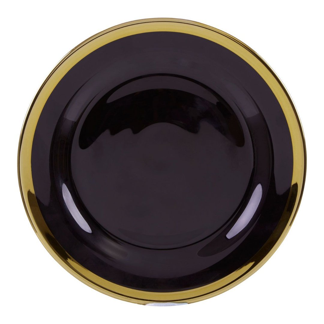 Lila Round Gold Band Black Glass Desert Plate - 21cm