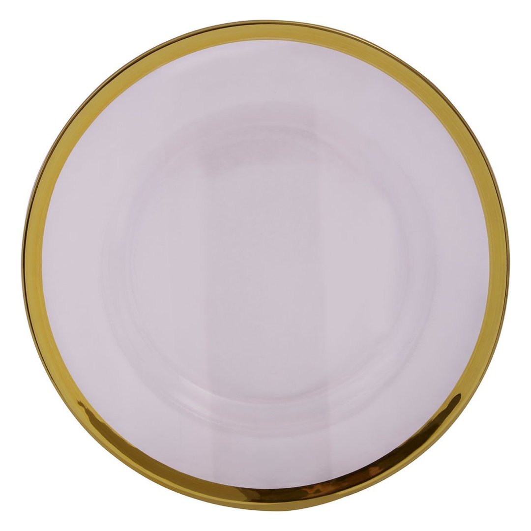 Lila Round Gold Band Clear Glass Plate - 27cm